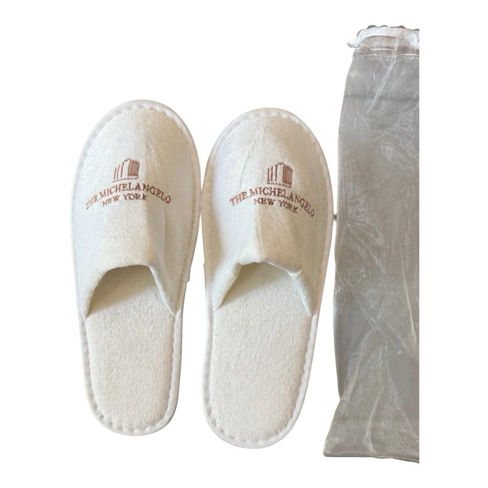 The Michelangelo New York Slippers White Hotel Spa Guest Shoes w/ Bag Unused